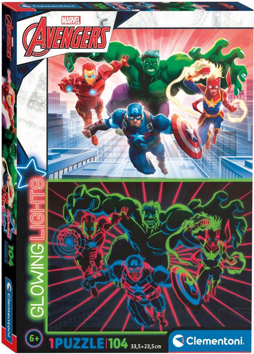 Clementoni pzl 104 glødende - marvel avengers