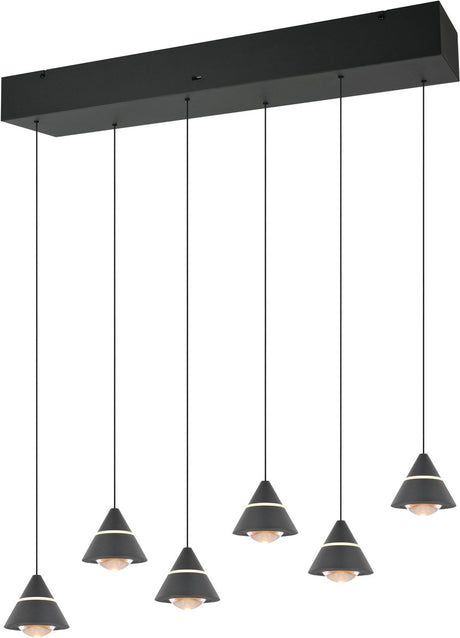 Trio romeo - hængelampe - sort mat - inkl. 6x SMD 7 W - loftmontering - trinløst justerbar i højden - dip - switch - ikke dæmpbar