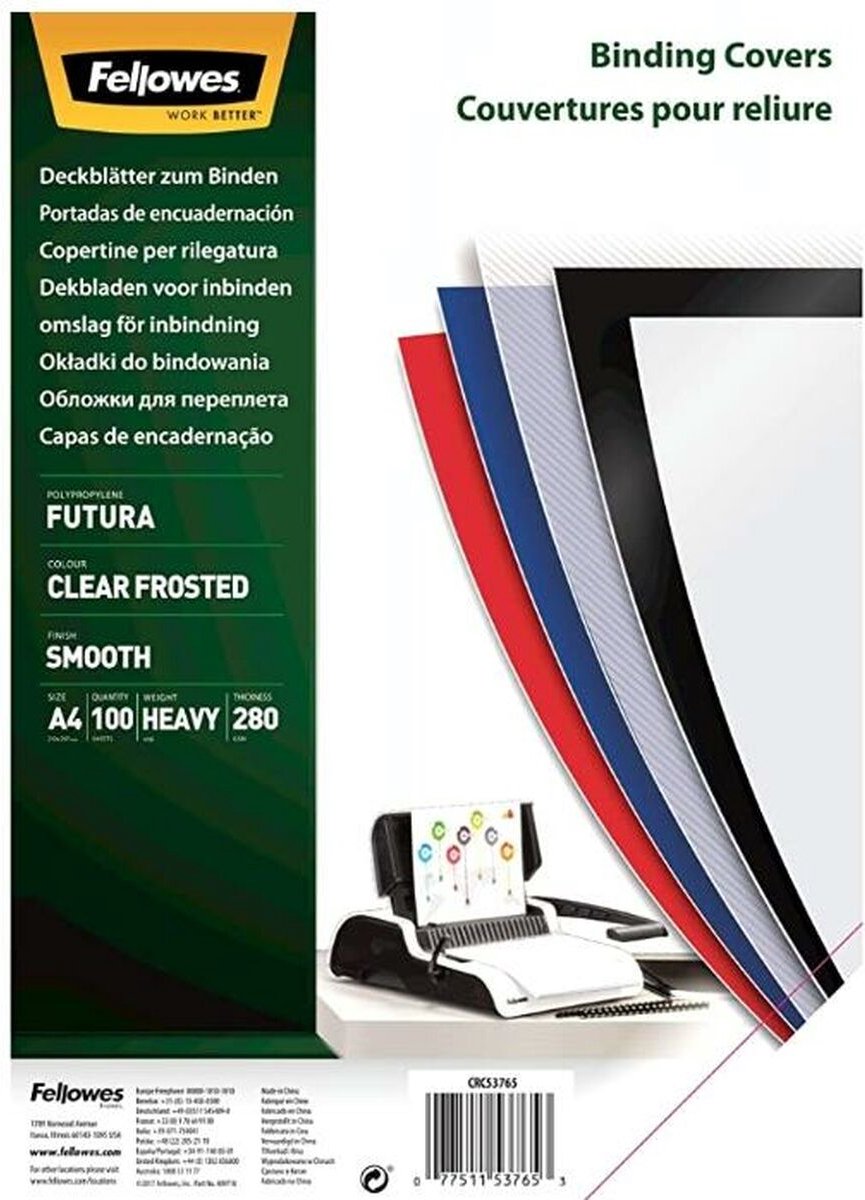 Fellowes omslag - til indbinding - 280 mikron - pakke med 100 stk