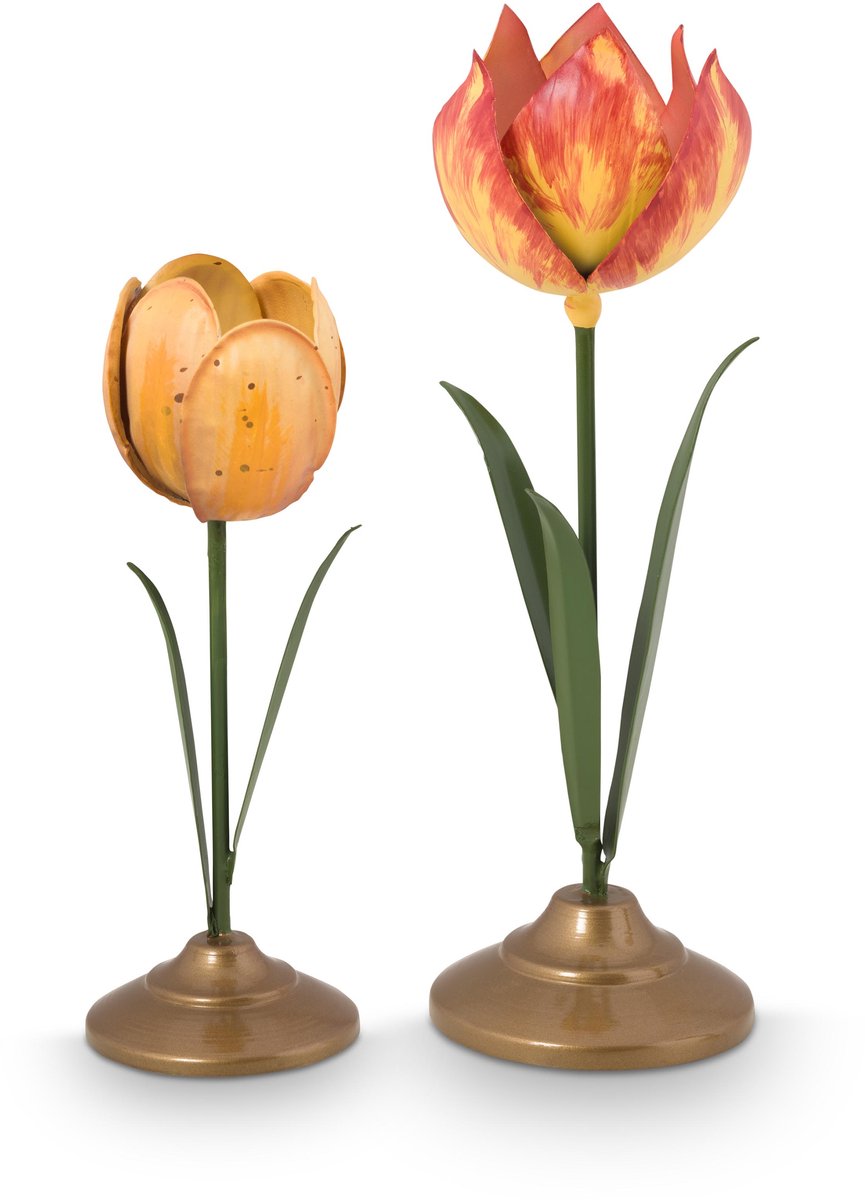 Pip studio - tulpen kandelaar - woonaccessoires - geel kaarsenhouder - 26cm - set van 2 kaarsenhouders