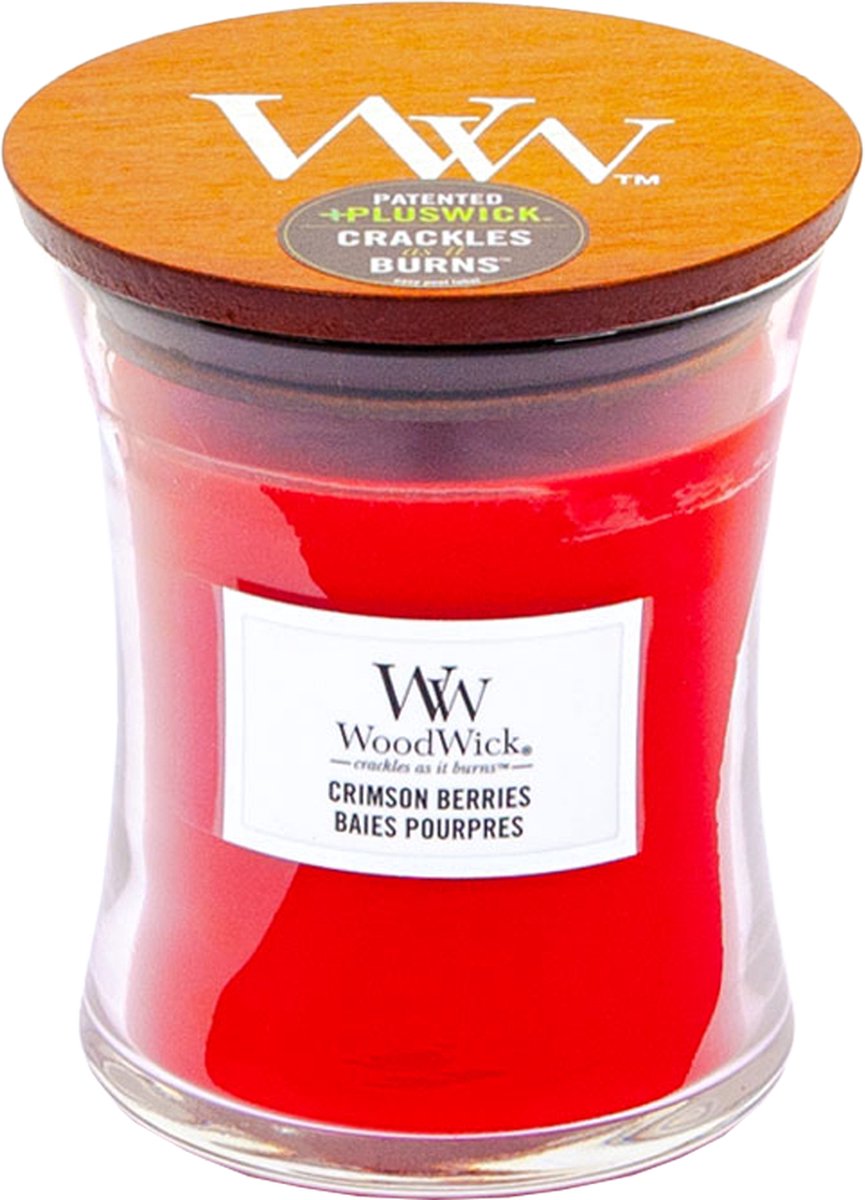 Woodwick timeglas medium duftlys - crimson bær - 60 brændende timer
