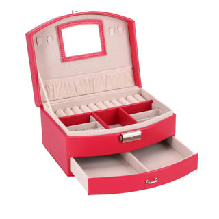 Ingen mærke smykkeskrin deluxe pink smykkeskrin med spejl og skuffe.