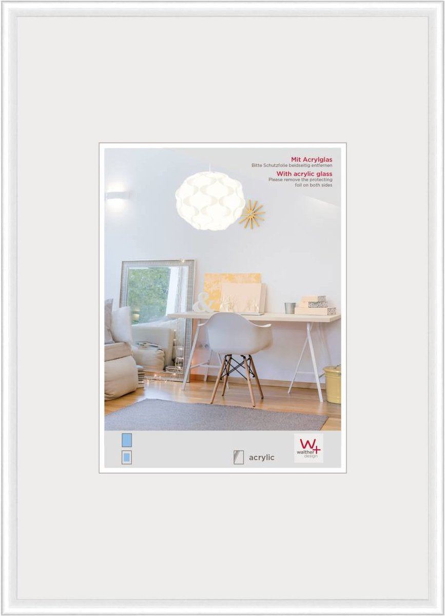 Walther new lifestyle - plastramme - fotostørrelse 70x100 cm - kunstglas - hvid