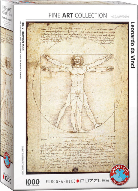 Eurografik - proportionerne af den menneskelige krop ifølge Vitruvius [le proporzioni del corpo umano secondo vitruvio] - leonardo da vinci - 1000 brikker 48×68cm (b×h) - puslespil