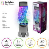 Partyfun lys bordlampe glitter LED farveskift virker på 3XAA batterier og USB H25.5cm