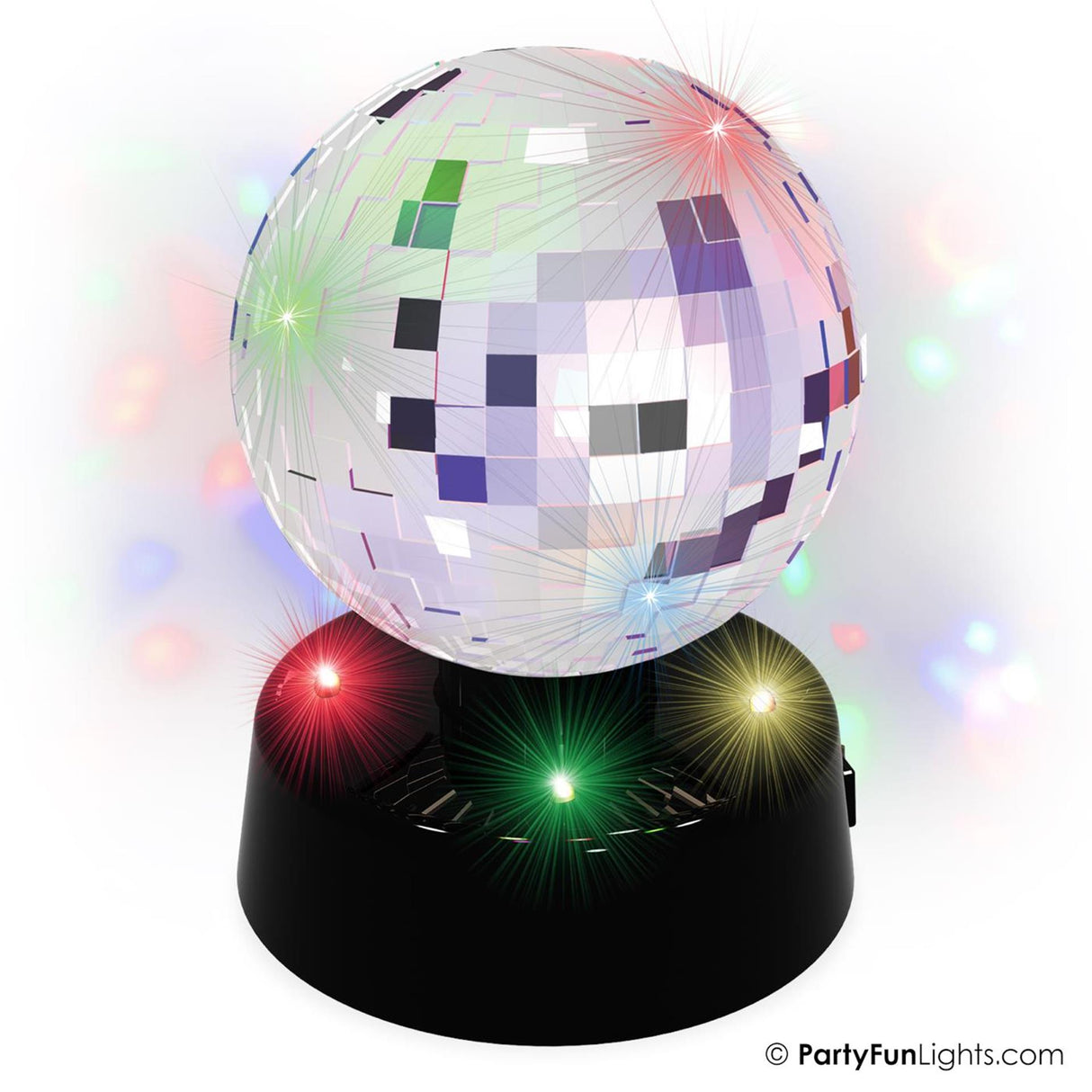Partyfun lys bordlampe disco kugle dia10cm roterende virker på 3XAA batterier og USB