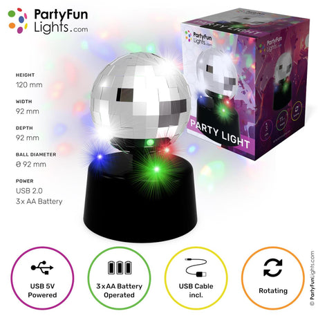 Partyfun lys bordlampe mini spejl disco led rotate