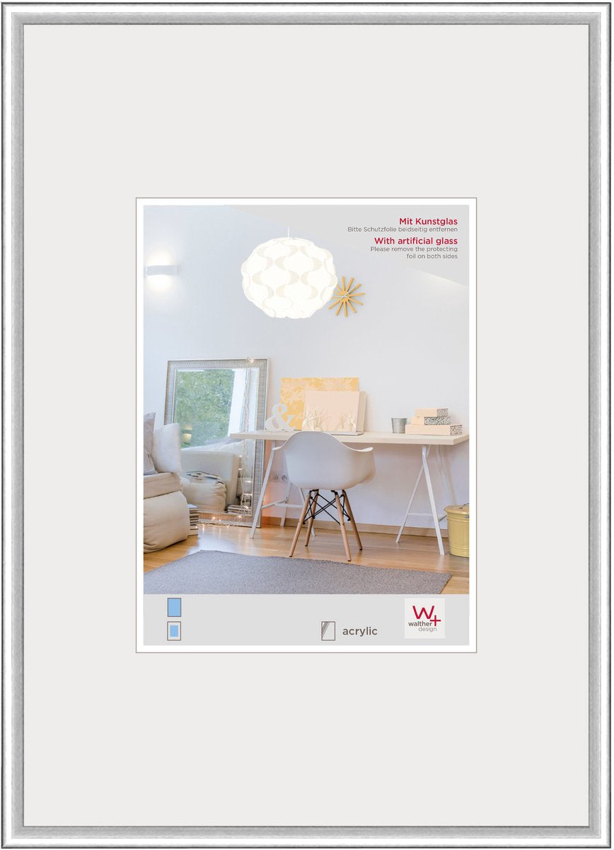 Walther new lifestyle - plastramme - fotostørrelse 20x30 cm - kunstglas - sølv