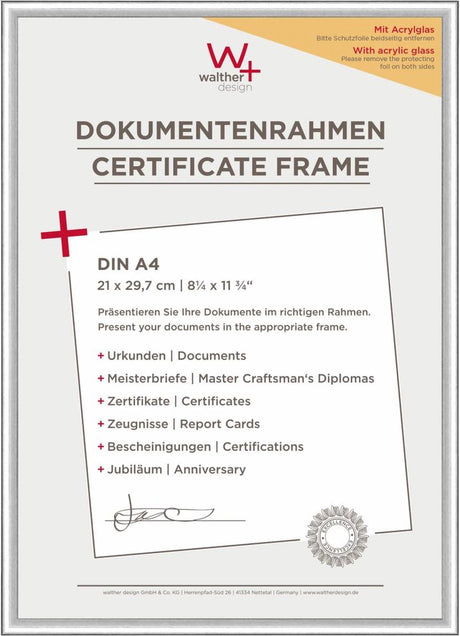 Walther new lifestyle - plastikramme - fotostørrelse 21x29,7 cm (din A4) - kunstglas - sølv