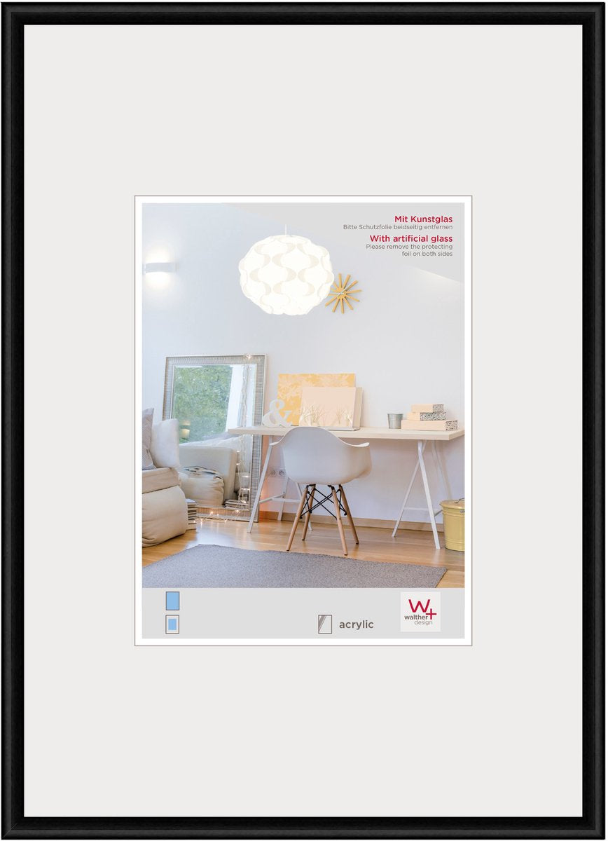 Walther new lifestyle - plastramme - fotostørrelse 30x40 cm - kunstglas - sort