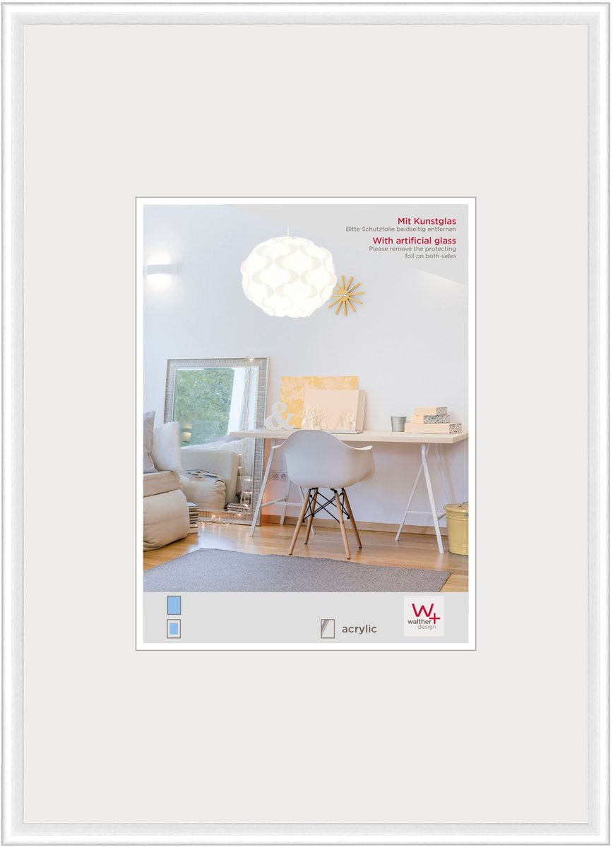 Walther new lifestyle - plastramme - fotostørrelse 30x40 cm - kunstglas - hvid