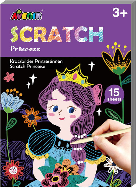 Avenir scratch kunstbog mini a6 - prinsesse - 15 sider - 3 år