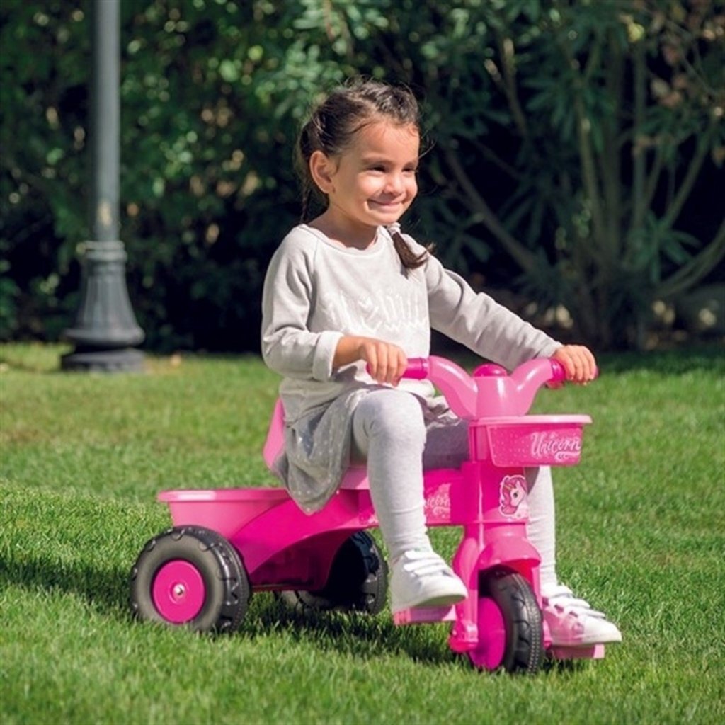 Dolu unicorn trehjulet cykel med push bar pink