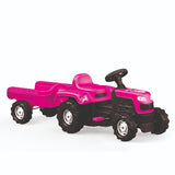 Dolu enhjørning pedaltraktor med trailer pink sort