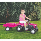 Dolu enhjørning pedaltraktor med trailer pink sort