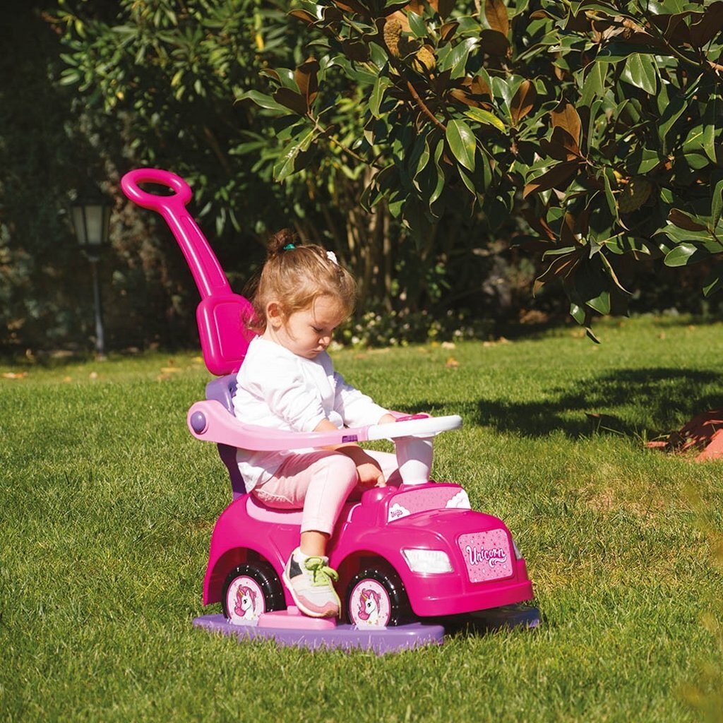 Dolu unicorn ride-on bil med push bar pink