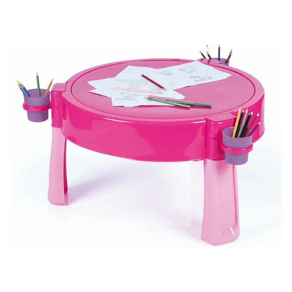 Dolu 2-i-1 vandbord sandbord med tilbehør pink 98x98x77cm