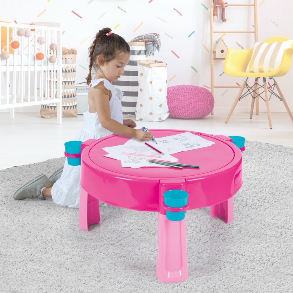 Dolu 2-i-1 vandbord sandbord med tilbehør pink 98x98x77cm