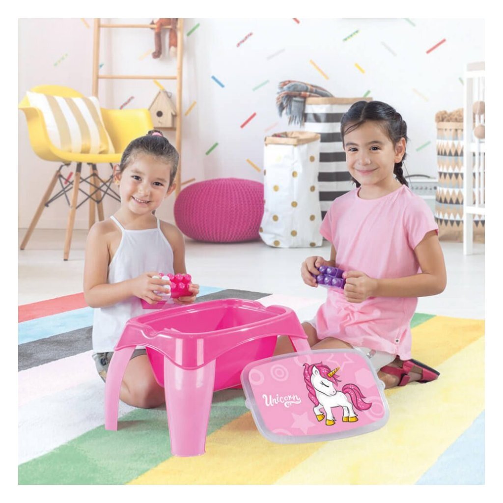 Dolu enhjørning aktivitetsbord + 30 blokke pink