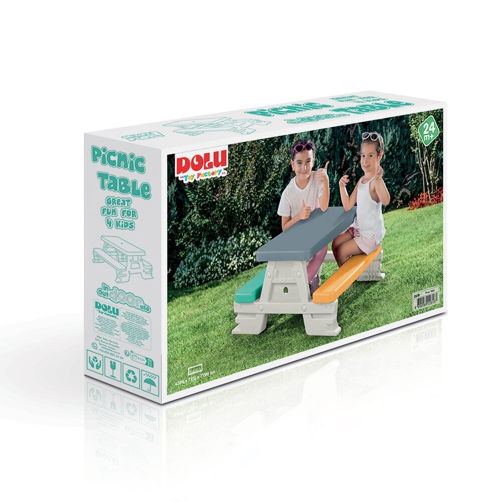 Dolu 2618 picnicbord til 4 børn indendørs udendørs grå gul blå hvid