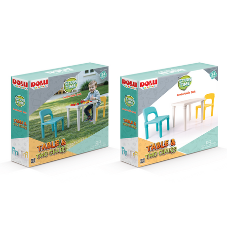 Dolu kinder tafel met 2 stoelen turquoise geel