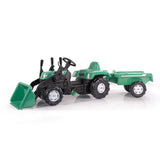 Dolu pedaltraktor med trailer frontlæsser, horn, grøn og sort