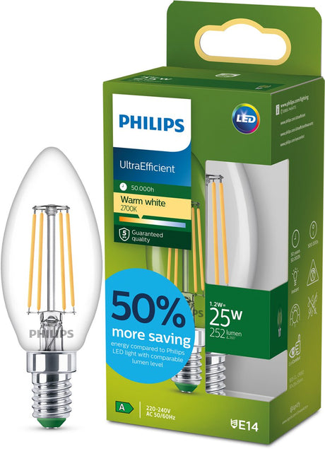 Philips led philips ultraefficient led lamp - 25w - e27 fitting - warmwit licht: 2700k - mat glas - p45 kogellamp - lange levensduur