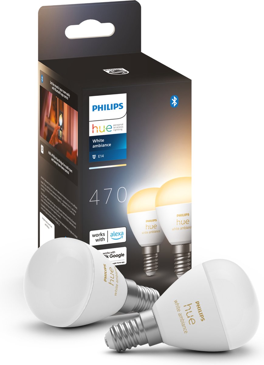 Philips hue kogellamp - warm- tot koelwit licht - 2-pack - e14