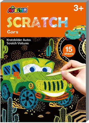Avenir scratch kunstbog mini a6 - biler - 15 sider - 3 år