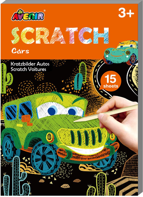 Avenir scratch kunstbog mini a6 - biler - 15 sider - 3 år
