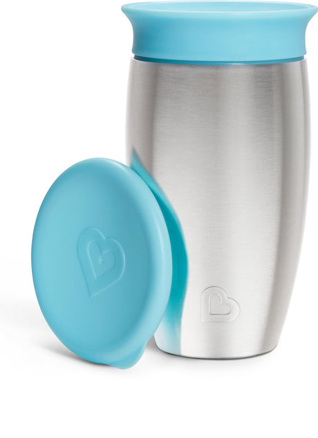 Munchkin drikkekop i rustfrit stål - miracle® 360° sippy kop - køler op til 10 timer - anti-lækage drikkekop - 266ml - blå - fra 12 måneder