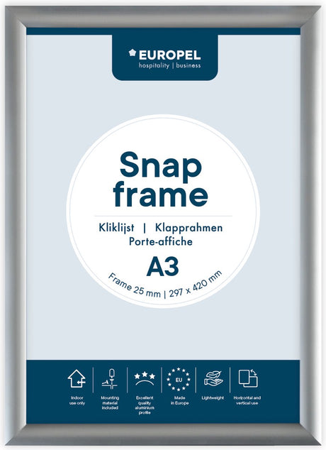 Europel kliklijst – posterlijst – a3 – 29,7 x 42 cm – 25mm – aluminium – zilver