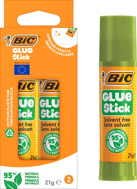 Bic ecolutions limstift 21g - 2 stykker - 95% naturlig - hobbylim papir pap foto