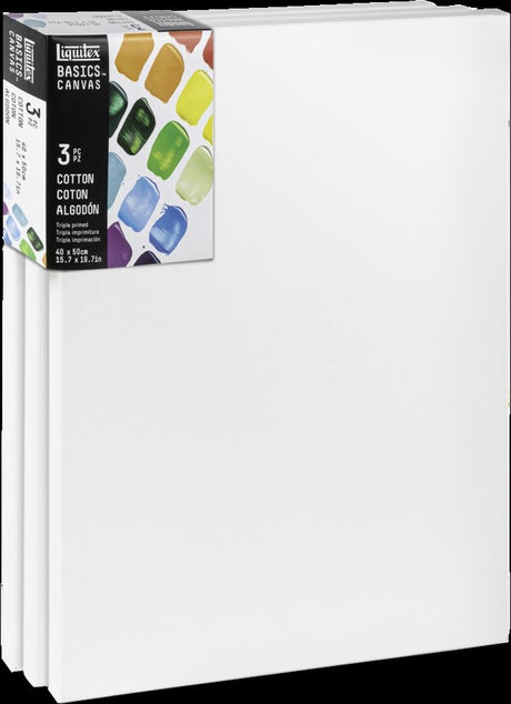 Liquitex 471040050 basics lærred 40 x 50 cm – sæt med 3 | 100% bomuldslærred ca. 280 g m² | tredobbelt grundet | til akryloliemaling