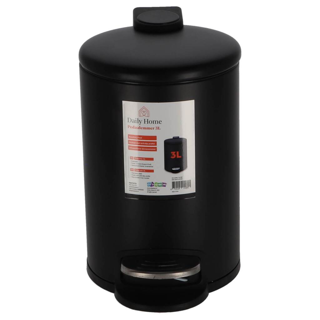 Daglig hjemmepedalspand 3l mat sort