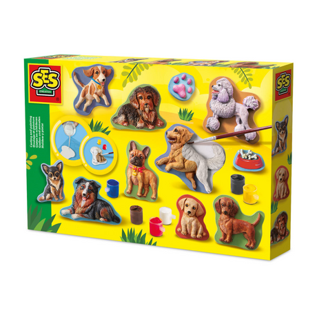 Ses creative - støbning og maling - hunde - gipsstøbning - inklusiv form, gips, 6 farver maling, pensel og spatel - håndværk til børn fra 5 år