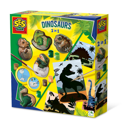 Ses creative – dinosaurer 2-i-1 – støbning af maling og skrabe – med støbeform, gips, maling, skrabelodder og kuglepen – fra 5 år