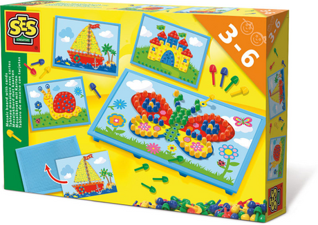 Ses creative - mosaikplade med kort - med 100 farvede nåle og 4 kort til mosaik