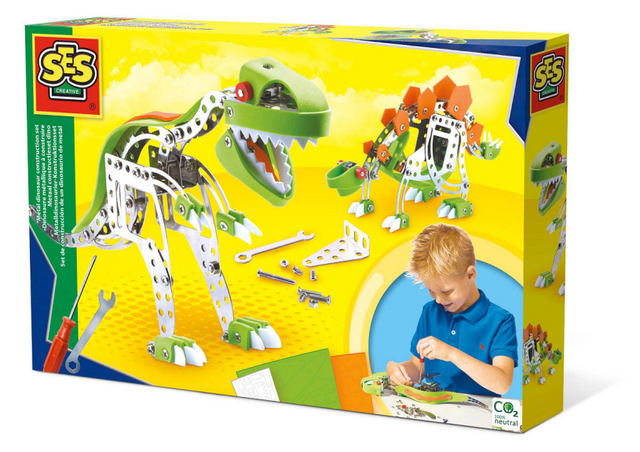 Ses creative ses - metal byggesæt dino - med 3 farver skumdele - inklusive bolte, møtrikker, skruenøgle og skruetrækker - drengehåndværk - dinosaurlegetøj