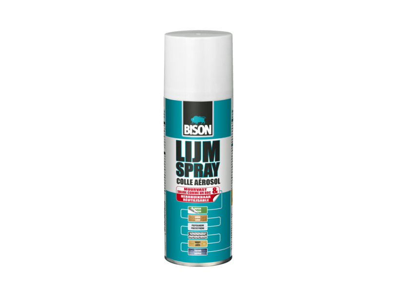 Bison klæbespray universal spraydåse 200 ml - praktisk klæbespray til permanent eller midlertidig limning af papir, pap, fotos, plakater, collager, metalfolier, isolerings- og dekorative materialer, filt, tekstiler og mere