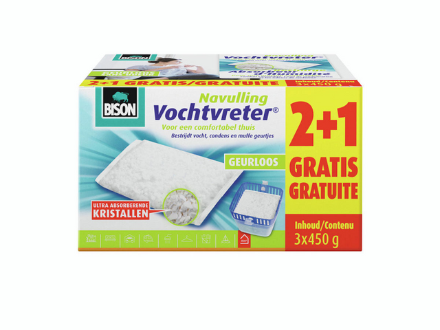 Bison moisture absorber® refill taske neutral 3x 450 g velegnet til moisture absorber®, bekæmper høj luftfugtighed, ikke nødvendigt med batteri, også velegnet til campingvogne og campister