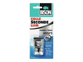 Bison superlim flydende minis 3 x 1g, stærk superlim, speciel mini emballage, tåler opvaskemaskine, vandtæt, til enhver reparation i og omkring huset