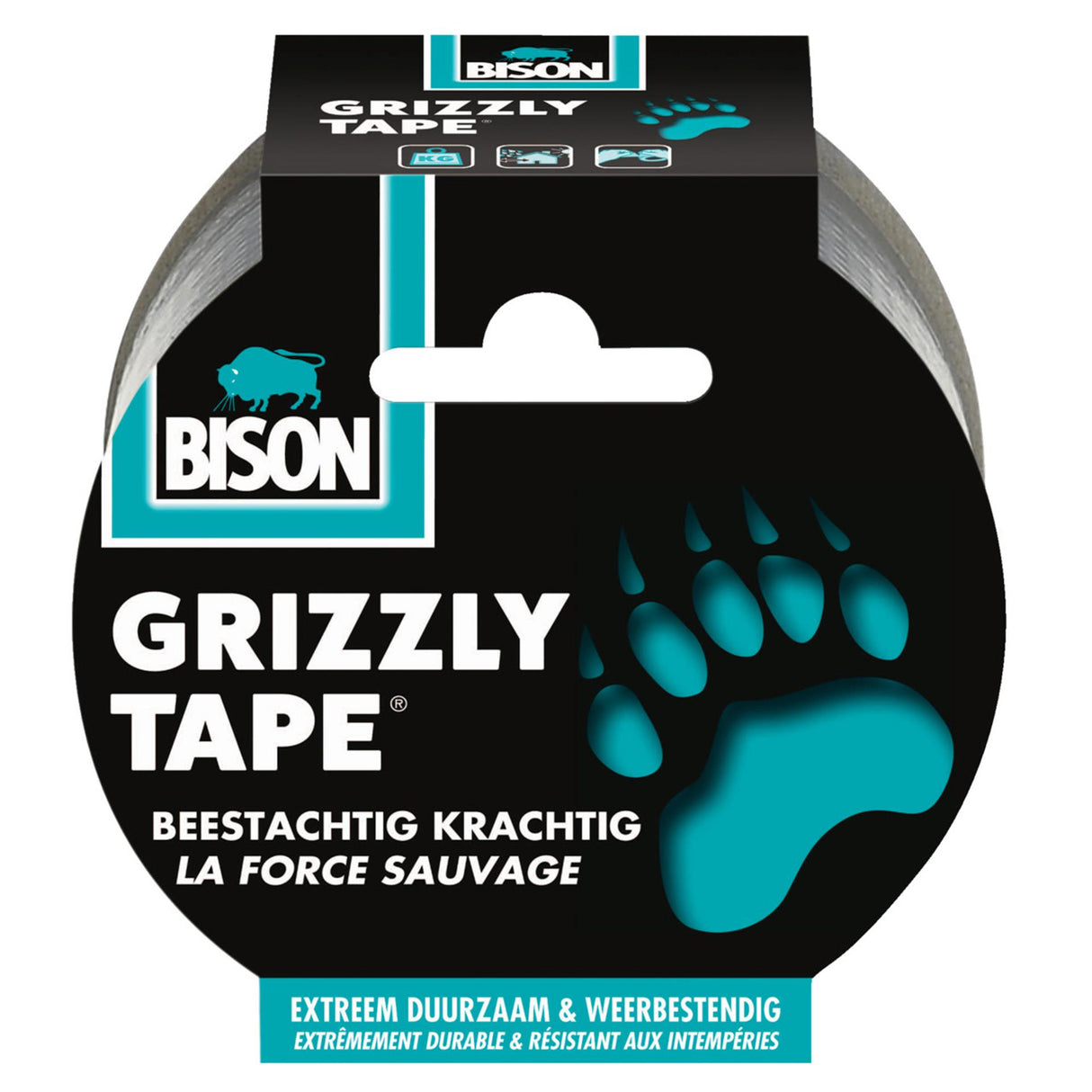 Bison grizzly tape sølv rulle 25mx5cm
