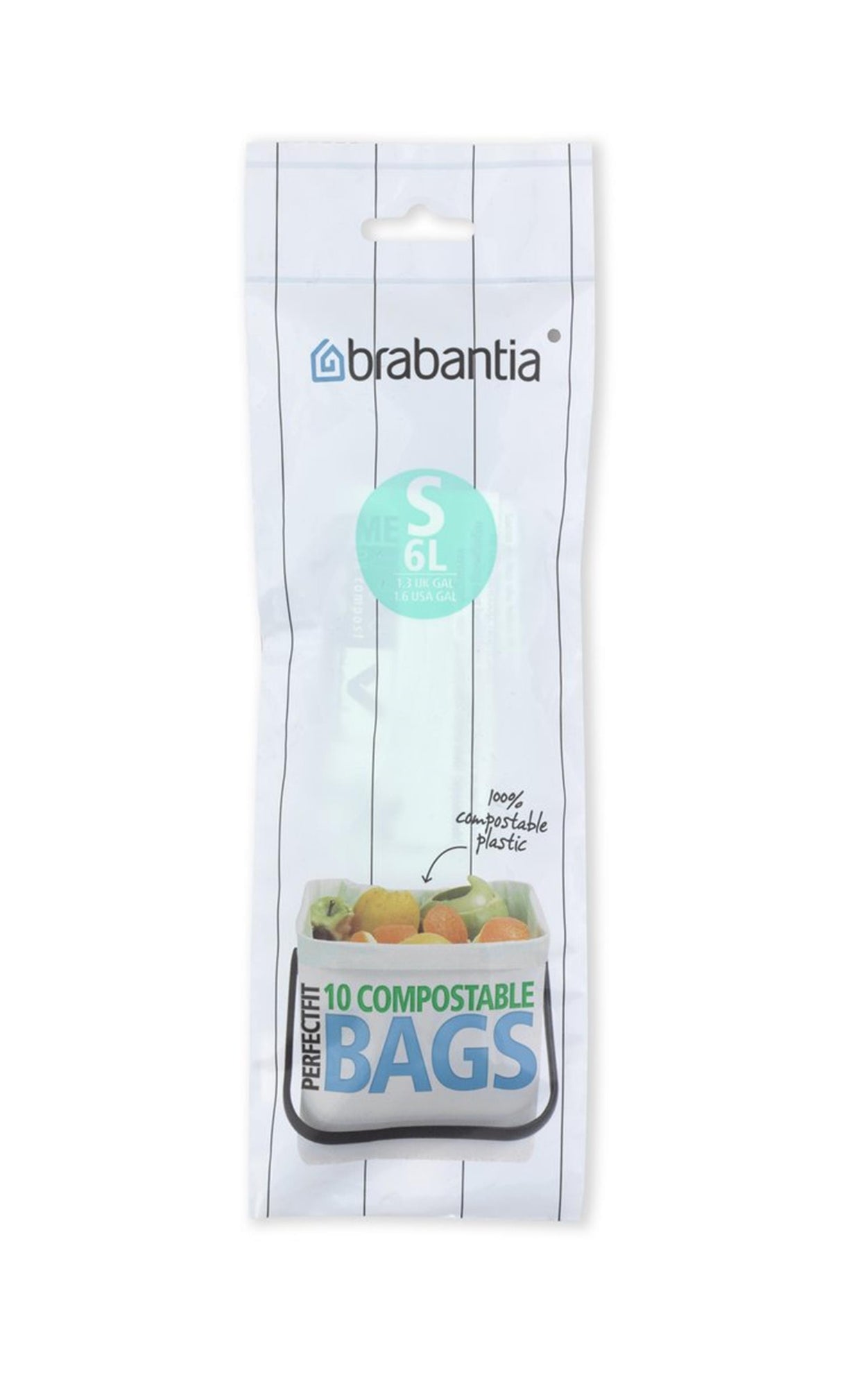 Brabantia perfekt pasform komposterbare 6 liters affaldssække i en rulle med 10 poser