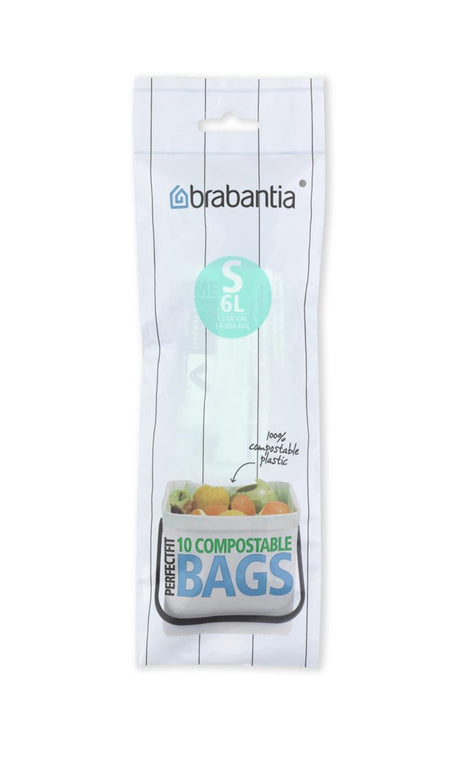 Brabantia perfekt pasform komposterbare 6 liters affaldssække i en rulle med 10 poser
