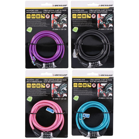 Dunlop password cykellås 6mm 120cm
