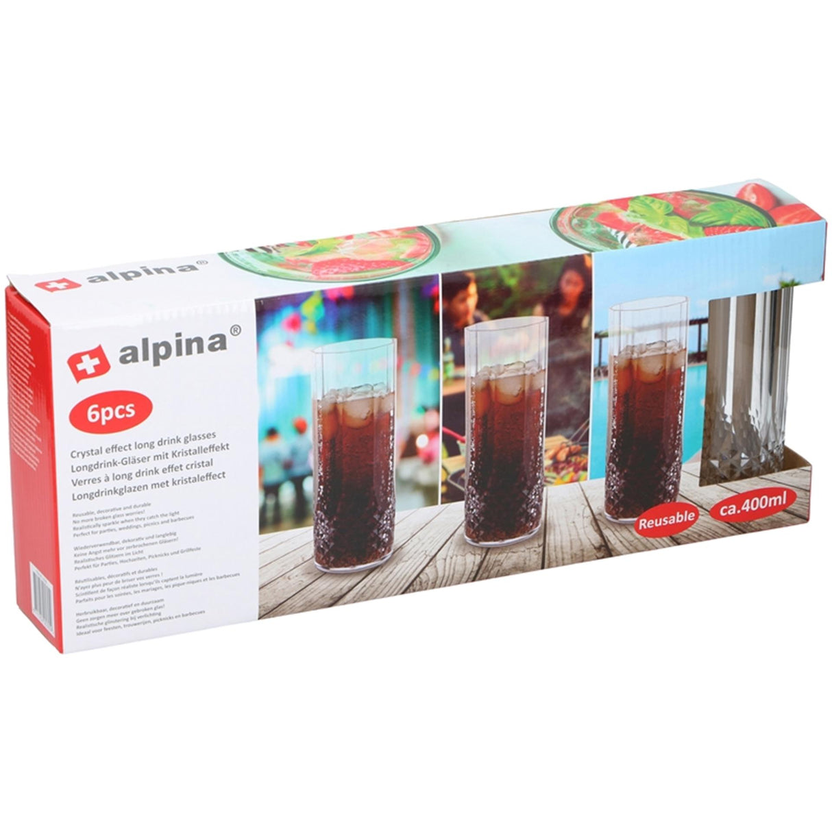 Alpina long drink glassæt plastik 6-delt 400ml