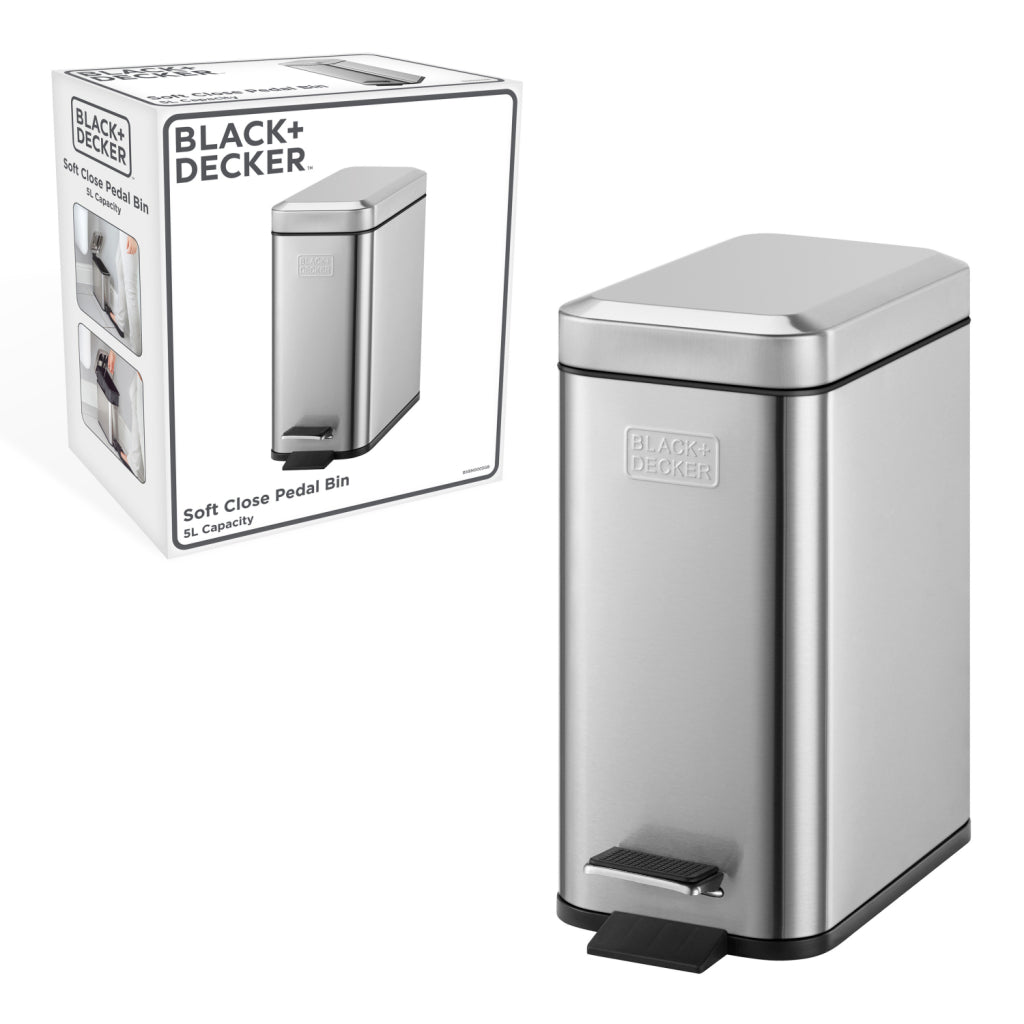 Sort Decker pedalspand 5l rustfrit stål sort