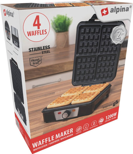 Alpina vaffelmaskine brussel vafler non-stick belægning 4 vafler 1200w