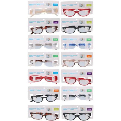 Reading glasses in various models, colors and strengths, +1.00 to +3.00